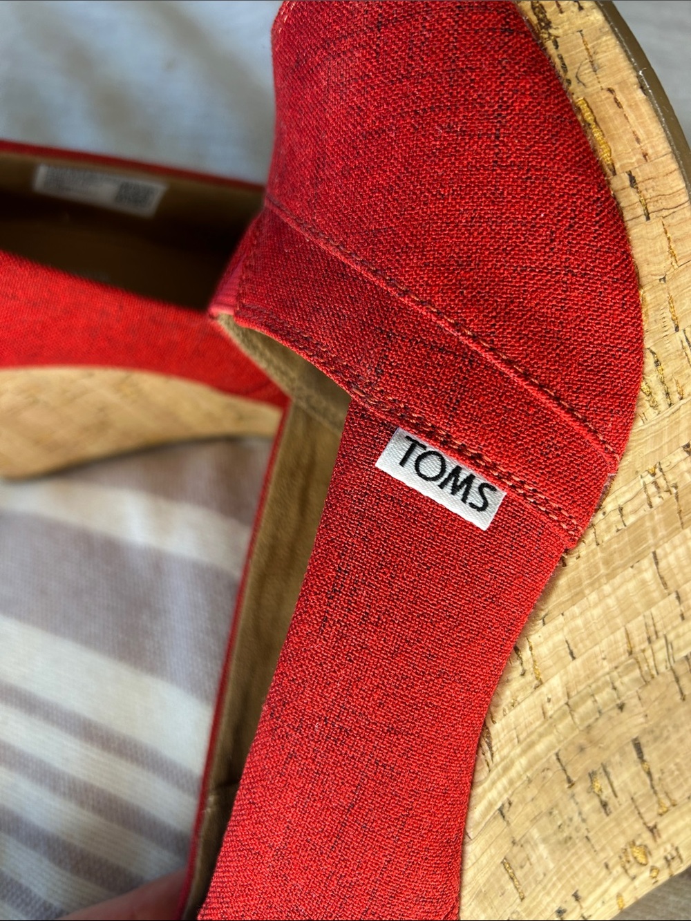 TOMS Red Cork Wedge Sandals Women’s Size 8.5 Excellent Condition